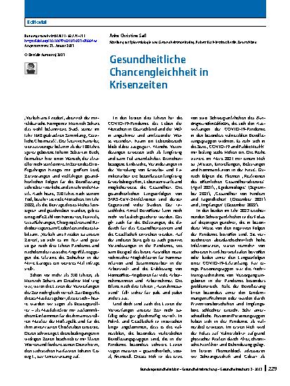 Vorschauseite 1: Gesundheitliche Chancengleichheit in Krisenzeiten