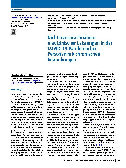 Vorschauseite 1: Nichtinanspruchnahme medizinischer Leistungen in der COVID-19-Pandemie bei Personen mit chronischen Erkrankungen