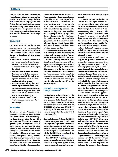Vorschauseite 2: Nichtinanspruchnahme medizinischer Leistungen in der COVID-19-Pandemie bei Personen mit chronischen Erkrankungen