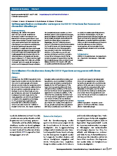 Vorschauseite 3: Nichtinanspruchnahme medizinischer Leistungen in der COVID-19-Pandemie bei Personen mit chronischen Erkrankungen