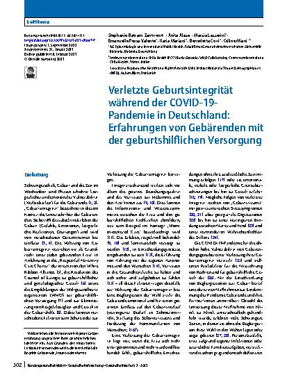 Vorschauseite 1: Verletzte Geburtsintegrität während der COVID-19-Pandemie in Deutschland: Erfahrungen von Gebärenden mit der geburtshilflichen Versorgung