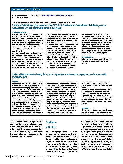Vorschauseite 3: Verletzte Geburtsintegrität während der COVID-19-Pandemie in Deutschland: Erfahrungen von Gebärenden mit der geburtshilflichen Versorgung