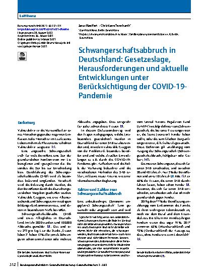 Vorschauseite 1: Schwangerschaftsabbruch in Deutschland: Gesetzeslage, Herausforderungen und aktuelle Entwicklungen unter Berücksichtigung der COVID-19-Pandemie