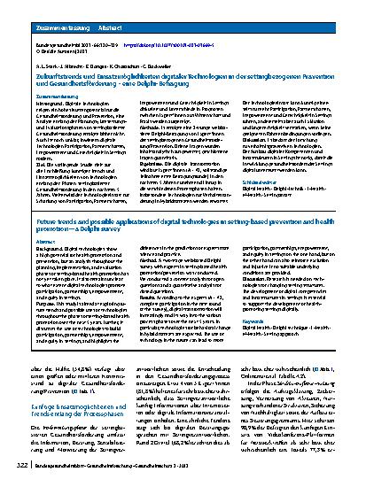 Vorschauseite 3: Zukunftstrends und Einsatzmöglichkeiten digitaler Technologien in der settingbezogenen Prävention und Gesundheitsförderung – eine Delphi-Befragung