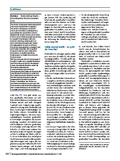 Vorschauseite 5: Public Mental Health: Kernstück oder Stiefkind von Public Health?