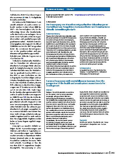 Vorschauseite 3: Die Versorgung von Menschen mit psychischen Erkrankungen in Deutschland aus Perspektive des Gesundheitsund Sozialsystems: Aktuelle Entwicklungsbedarfe