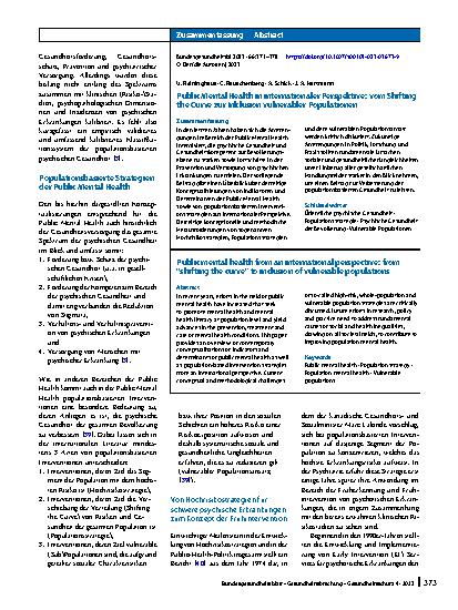Vorschauseite 3: Public Mental Health in internationaler Perspektive: vom Shifting the Curve zur Inklusion vulnerabler Populationen
