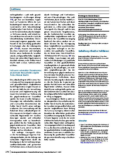 Vorschauseite 6: Public Mental Health in internationaler Perspektive: vom Shifting the Curve zur Inklusion vulnerabler Populationen