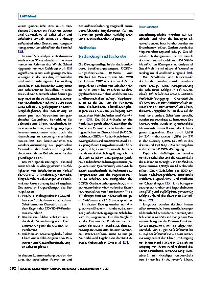 Vorschauseite 2: Perspektive Prävention: Psychische Gesundheit von Schülerinnen und Schülern in Deutschland