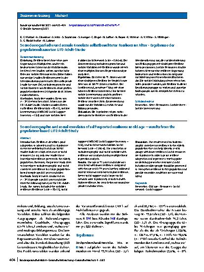 Vorschauseite 3: Soziodemografische und soziale Korrelate selbstberichteter Resilienz im Alter – Ergebnisse der populationsbasierten LIFE-Adult-Studie