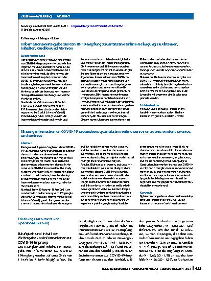 Vorschauseite 3: Informationsweitergabe zur COVID-19-Impfung: Quantitative Online-Befragung zu Akteuren, Inhalten, Quellen und Motiven