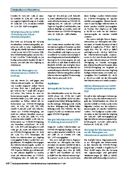 Vorschauseite 4: Informationsweitergabe zur COVID-19-Impfung: Quantitative Online-Befragung zu Akteuren, Inhalten, Quellen und Motiven