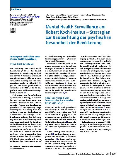 Vorschauseite 1: Mental Health Surveillance am Robert Koch-Institut – Strategien zur Beobachtung der psychischen Gesundheit der Bevölkerung