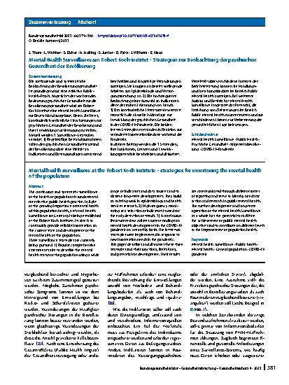 Vorschauseite 3: Mental Health Surveillance am Robert Koch-Institut – Strategien zur Beobachtung der psychischen Gesundheit der Bevölkerung