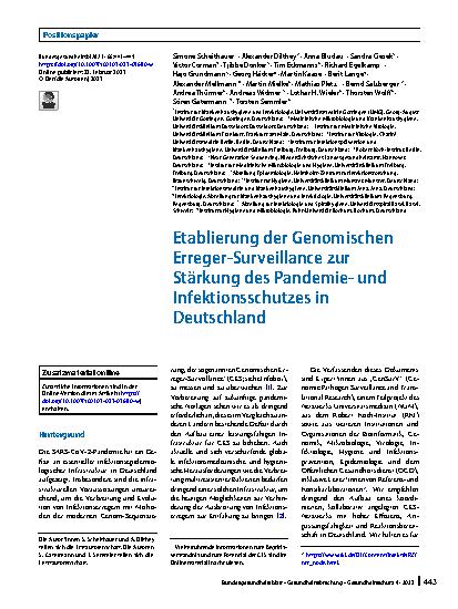 Vorschauseite 1: Etablierung der Genomischen Erreger-Surveillance zur Stärkung des Pandemieund Infektionsschutzes in Deutschland