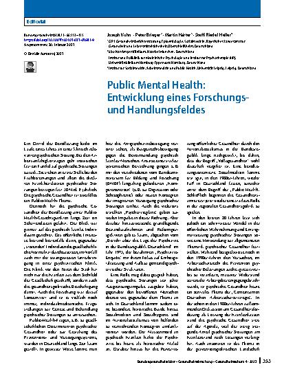 Vorschauseite 1: Public Mental Health: Entwicklung eines Forschungsund Handlungsfeldes