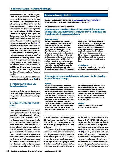 Vorschauseite 3: Bewertung von Geruchsstoffen in der Innenraumluft – Weiterentwicklung des Geruchsleitwerte-Konzeptes des AIR