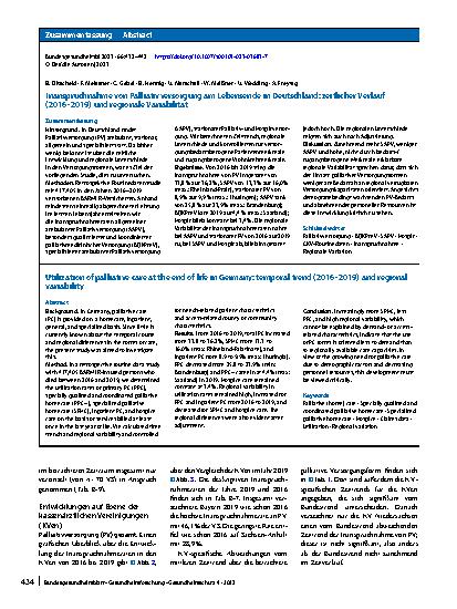 Vorschauseite 3: Inanspruchnahme von Palliativversorgung am Lebensende in Deutschland: zeitlicher Verlauf (2016 – 2019) und regionale Variabilität
