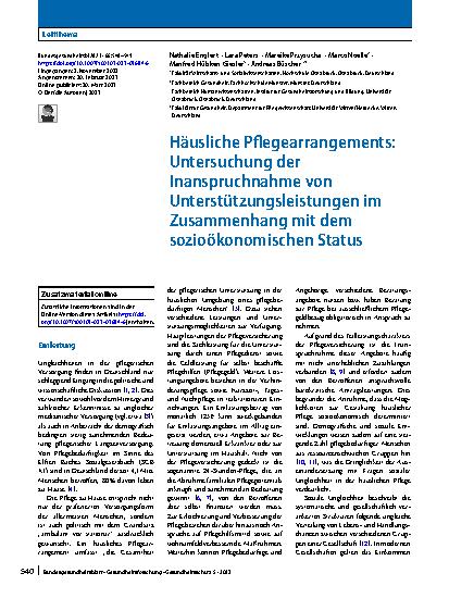 Vorschauseite 1: Häusliche Pflegearrangements: Untersuchung der Inanspruchnahme von Unterstützungsleistungen im Zusammenhang mit dem sozioökonomischen Status