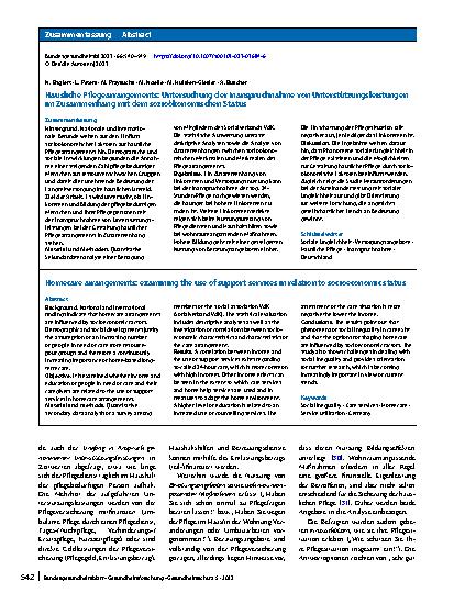 Vorschauseite 3: Häusliche Pflegearrangements: Untersuchung der Inanspruchnahme von Unterstützungsleistungen im Zusammenhang mit dem sozioökonomischen Status