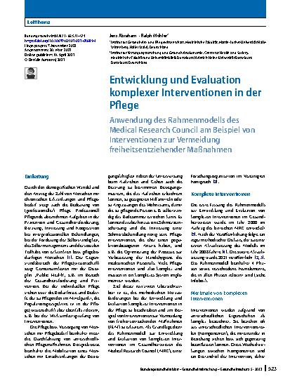Vorschauseite 1: Entwicklung und Evaluation komplexer Interventionen in der Pflege