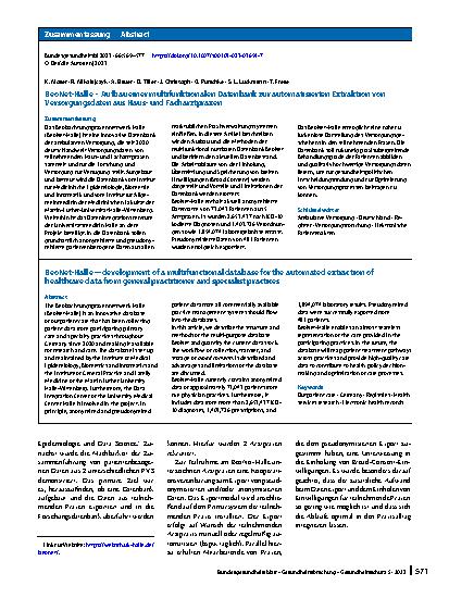 Vorschauseite 3: BeoNet-Halle – Aufbau einer multifunktionalen Datenbank zur automatisierten Extraktion von Versorgungsdaten aus Hausund Facharztpraxen