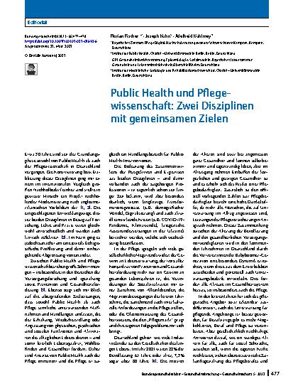 Vorschauseite 1: Public Health und Pflegewissenschaft: Zwei Disziplinen mit gemeinsamen Zielen