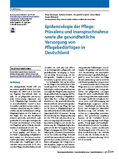 Vorschauseite 1: Epidemiologie der Pflege: Prävalenz und Inanspruchnahme sowie die gesundheitliche Versorgung von Pflegebedürftigen in Deutschland