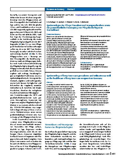Vorschauseite 3: Epidemiologie der Pflege: Prävalenz und Inanspruchnahme sowie die gesundheitliche Versorgung von Pflegebedürftigen in Deutschland