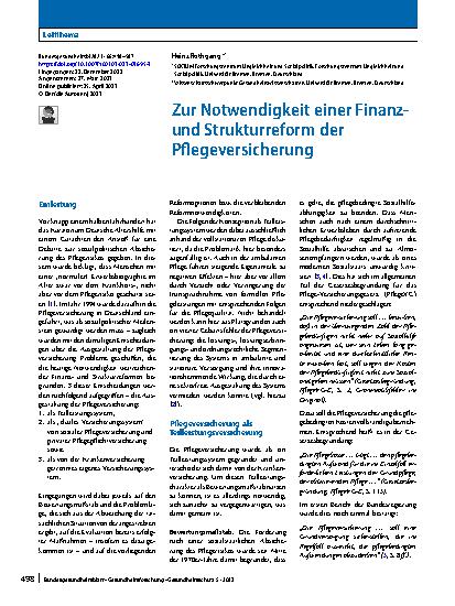 Vorschauseite 1: Zur Notwendigkeit einer Finanzund Strukturreform der Pflegeversicherung