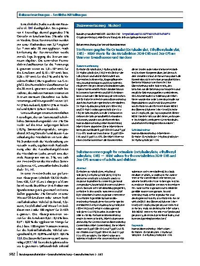 Vorschauseite 3: Stoffmonographie für Octisalat (Octylsalicylat, Ethylhexylsalicylat, EHS) – HBM-​Werte für die Metaboliten 5OH-EHS und 5cx-EPS im Urin von Erwachsenen und Kindern