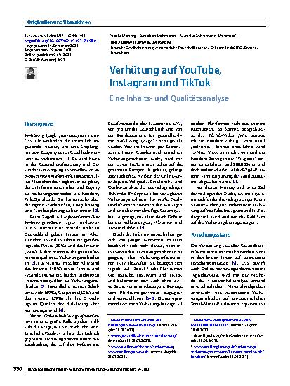 Vorschauseite 1: Verhütung auf YouTube, Instagram und TikTok