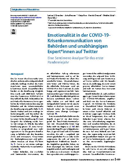 Vorschauseite 1: Emotionalität in der COVID-19-Krisenkommunikation von Behörden und unabhängigen Expert*innen auf Twitter