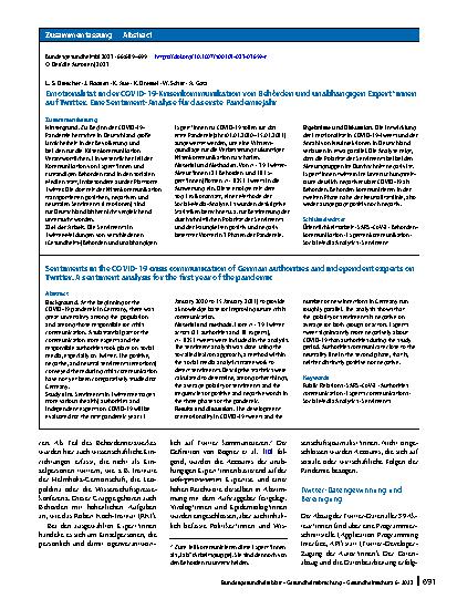 Vorschauseite 3: Emotionalität in der COVID-19-Krisenkommunikation von Behörden und unabhängigen Expert*innen auf Twitter