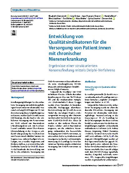 Vorschauseite 1: Entwicklung von Qualitätsindikatoren für die Versorgung von Patient:innen mit chronischer Nierenerkrankung