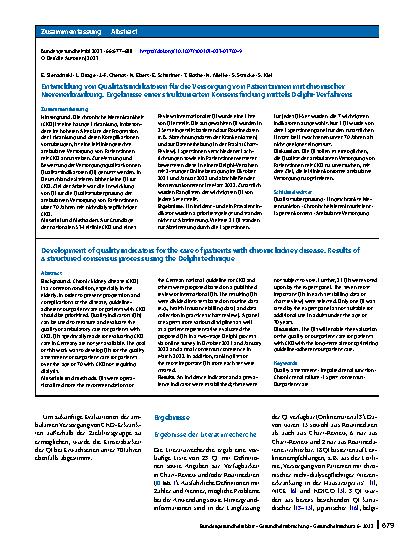 Vorschauseite 3: Entwicklung von Qualitätsindikatoren für die Versorgung von Patient:innen mit chronischer Nierenerkrankung