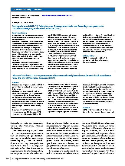 Vorschauseite 3: Sterbeorte von COVID-19-Patienten: eine Observationsstudie auf Grundlage ausgewerteter Todesbescheinigungen der Stadt Münster (2021)