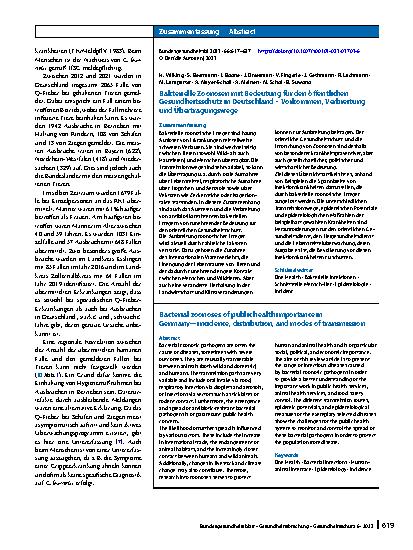 Vorschauseite 3: Bakterielle Zoonosen mit Bedeutung für den öffentlichen Gesundheitsschutz in Deutschland – Vorkommen, Verbreitung und Übertragungswege