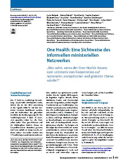 Vorschauseite 1: One Health: Eine Sichtweise des informellen ministeriellen Netzwerkes