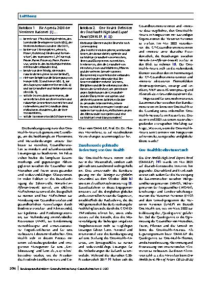 Vorschauseite 2: One Health: Eine Sichtweise des informellen ministeriellen Netzwerkes