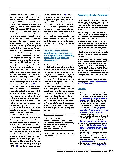 Vorschauseite 5: One Health: Eine Sichtweise des informellen ministeriellen Netzwerkes