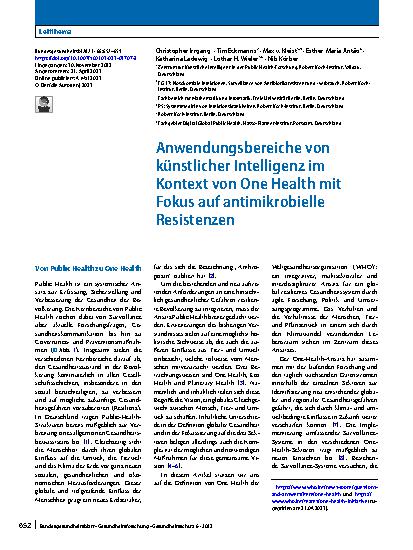 Vorschauseite 1: Anwendungsbereiche von künstlicher Intelligenz im Kontext von One Health mit Fokus auf antimikrobielle Resistenzen