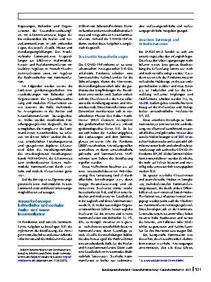 Vorschauseite 2: Optimierung der Risikound Krisenkommunikation von Regierungen, Behörden und Organisationen der Gesundheitssicherung – Herausforderungen in lang anhaltenden Krisen am Beispiel der…