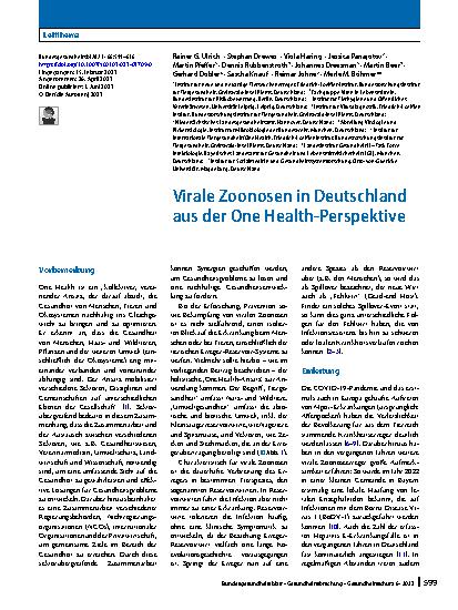 Vorschauseite 1: Virale Zoonosen in Deutschland aus der One Health-Perspektive