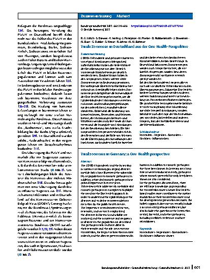 Vorschauseite 3: Virale Zoonosen in Deutschland aus der One Health-Perspektive