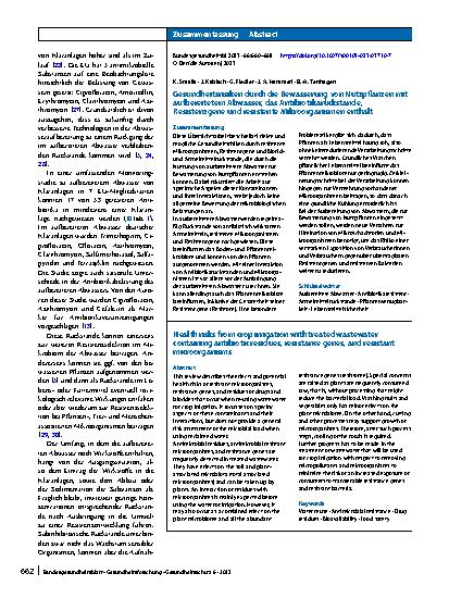 Vorschauseite 3: Gesundheitsrisiken durch die Bewässerung von Nutzpflanzen mit aufbereitetem Abwasser, das Antibiotikarückstände, Resistenzgene und resistente Mikroorganismen enthält