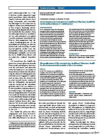 Vorschauseite 3: Die Bedeutung der Konzepte One Health und Planetary Health für die Umweltmedizin im 21. Jahrhundert