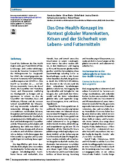 Vorschauseite 1: Das One-Health-Konzept im Kontext globaler Warenketten, Krisen und der Sicherheit von Lebensund Futtermitteln