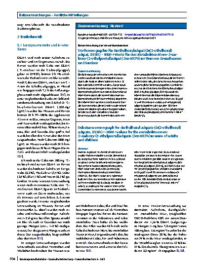 Vorschauseite 3: Stoffmonographie für Diethylhexyladipat (Di(2-ethylhexyl)adipat, DEHA) – HBM-I-Werte für den Metaboliten Mono-5-carboxy-(2-ethylpentyl)adipat (5cx-MEPA) im Urin von Erwachsenen un…