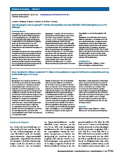 Vorschauseite 3: Einmal geimpft, immer geimpft? Routinedatenanalyse zur wiederholten Influenzaimpfung von ≥ 60-Jährigen